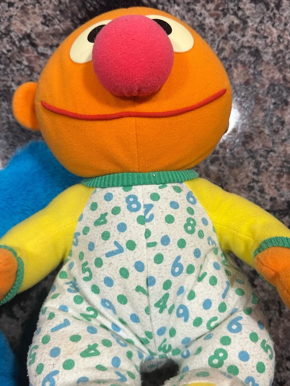 Vintage Sesame Street Baby Ernie Plush Stuffed Doll Pajamas Numbers Print Toy
